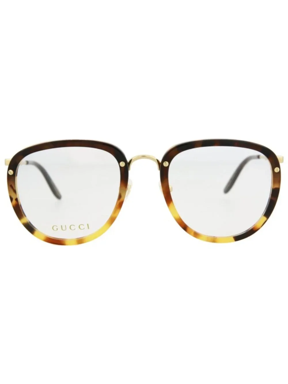 New Gucci Women's Eyeglasses Square Rectangle Acetate Frame Mens Havana Gold
